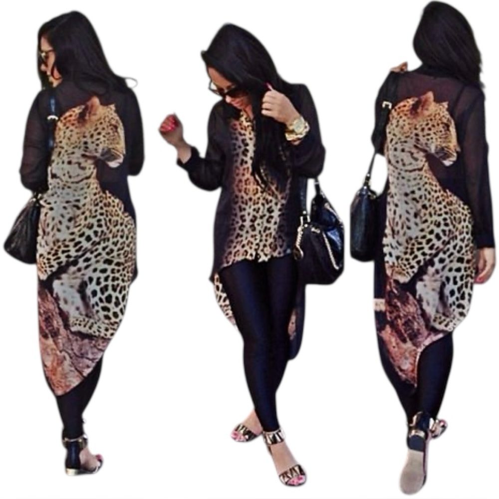 36point5 high low leopard Tunic… Approximate measurements: Pit to Pit 21”